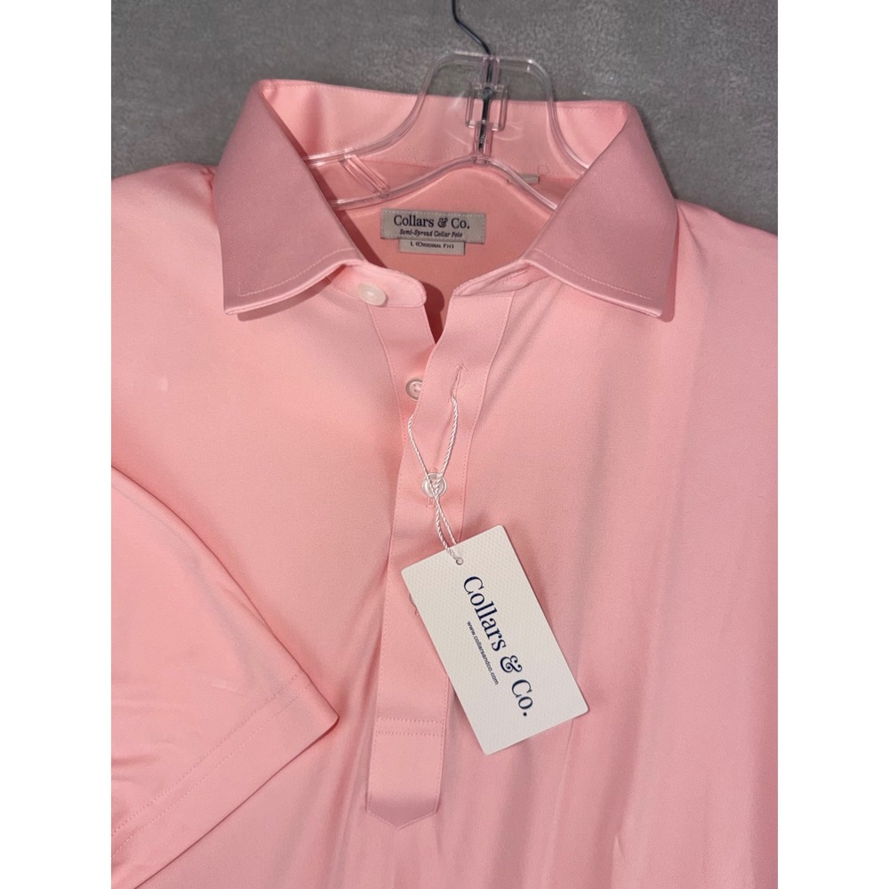 Collars & Co Mens Large Semi-Spread Collar Polo Shirt Pink Original Fit LG NWT